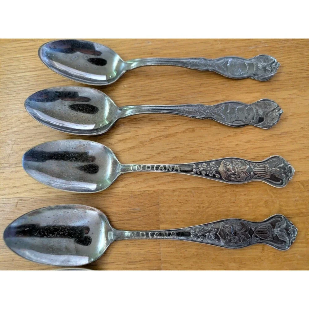 Set of 7 Wm Rogers Son Silver or Wallace Plate State Silver Spoon Collection